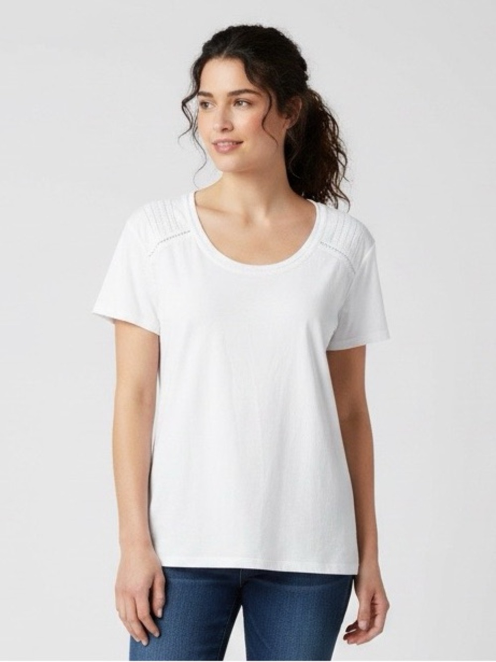 Chicos Weekends cotton white Tee Tshirt size 16 XL size 3 short sleeve lace